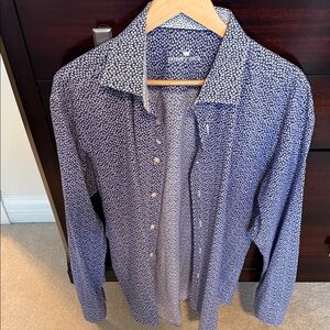 Stylish Blue and White Patterned Button-Down Shirt